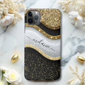 Modern Glam Zwart Wit Goud Glitter Naam iPhone Hoesje