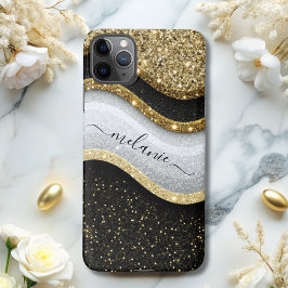 Modern Glam Zwart Wit Goud Glitter Naam iPhone 11Pro Max Hoesje