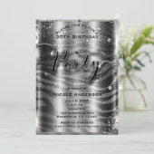 Modern Glam Zwart Wit Zebra & Zilveren Bling Party Kaart (Staand voorkant)