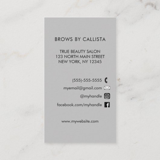 Modern Glam Zwart Zilver Glitter Brows Visitekaartje (Achterkant)