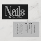 Modern Glam Zwart Zilveren Glitter Nagels Visitekaartje (Voorkant / Achterkant)