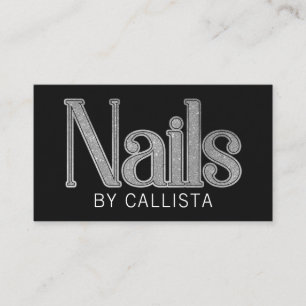Modern Glam Zwart Zilveren Glitter Nagels Visitekaartje