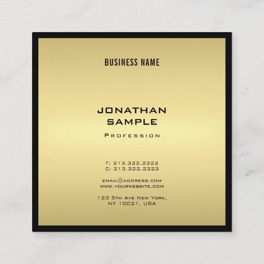 Modern Glamor Elegant Black Gold Luxe aantrekkelij Vierkante Visitekaartje (Achterkant)