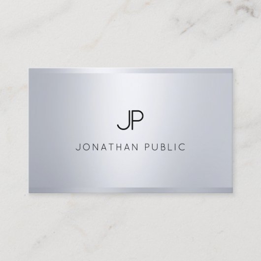 Modern Glamor Silver-look Elegant Monogram Top Visitekaartje (Voorkant)
