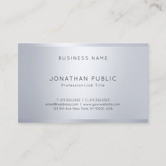 Modern Glamor Silver-look Elegant Monogram Top Visitekaartje (Achterkant)