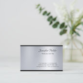Modern Glamour Script Zilver Luxe Modieus Visitekaartje (Staand voorkant)