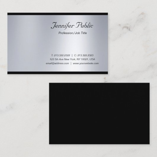 Modern Glamour Script Zilver Luxe Modieus Visitekaartje (Voorkant / Achterkant)