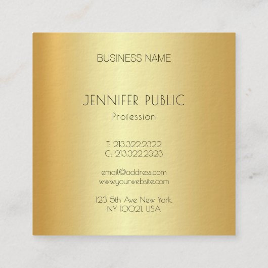 Modern Glamoureus Goud Zicht Elegant Eenvoudige Sj Vierkante Visitekaartje (Achterkant)