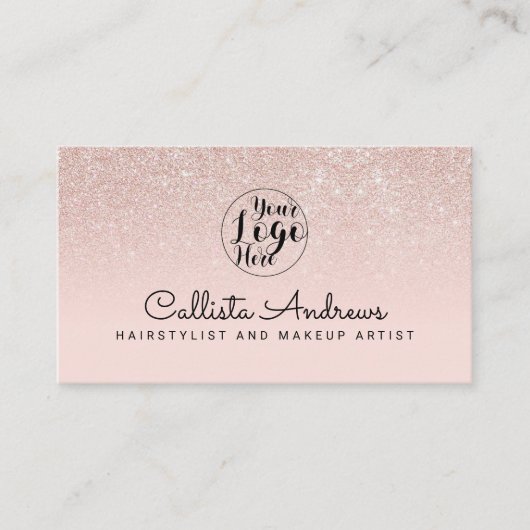 Modern Glamoureus Roos Gold Pink Glitter Ombre Visitekaartje (Voorkant)