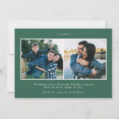 Modern glans helder script groen 3 foto feestdagenkaart (Achterkant)