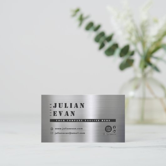 Modern glanzend geborsteld metaal vet stencil mann visitekaartje (Staand voorkant)
