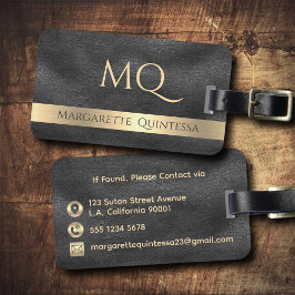 Modern glanzend zwart leder goud monogram reizen bagagelabel