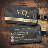 Modern glanzend zwart leder goud monogram reizen bagagelabel