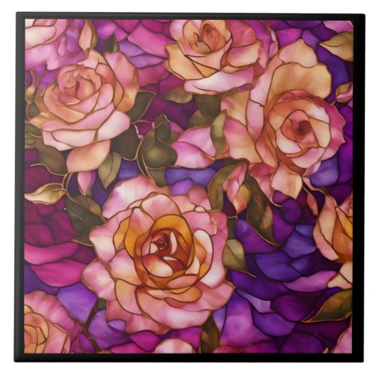 Modern Glas in lood Rozen Elegant Collectie Tegeltje (Voorkant)
