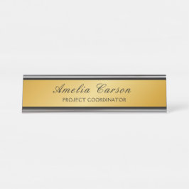 Modern Glassy Gold & Black- Add Logo, Name, Title Bureau Naambordje