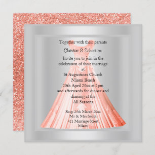 MODERN GLITTER APRICOT GOWN WEDDING INVITATION KAART