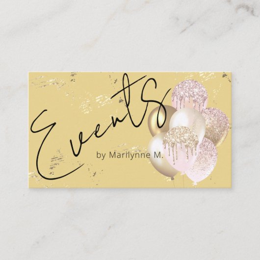 Modern Glitter Balloons Geel Visitekaartje (Voorkant)