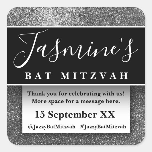 Modern Glitter Birthday Party Favors Bedankt Vierkante Sticker (Voorkant)