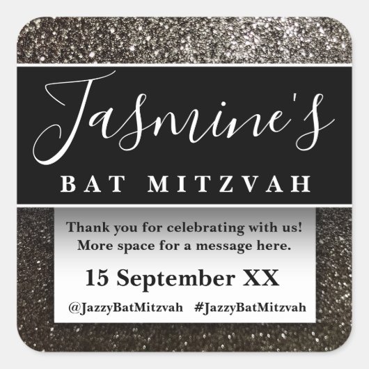 Modern Glitter Birthday Party Favors Bedankt Vierkante Sticker (Voorkant)