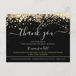 Modern Glitter Black Elegant Hartelijk dank Briefkaart