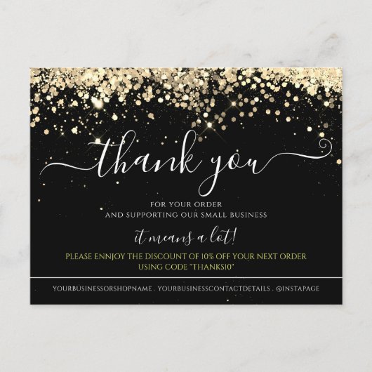 Modern Glitter Black Elegant Hartelijk dank Briefkaart (Voorkant)