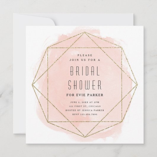 Modern Glitter Blush Pink Waterverf Vrijgezellenfe Kaart (Voorkant)