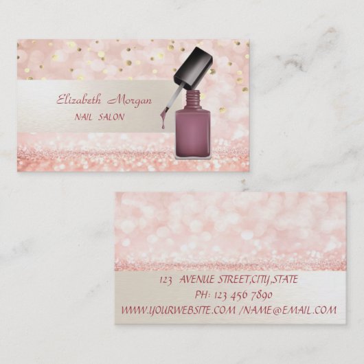 Modern Glitter Bokeh, Confetti, Nail Pools Visitekaartje (Voorkant / Achterkant)