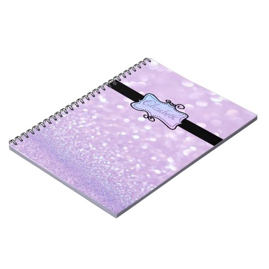 Modern Glitter Bokeh, gepersonaliseerd Notitieboek (Linkerzijde)