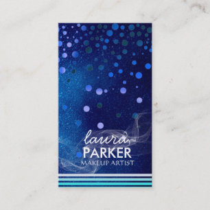 Modern Glitter Bokeh Makeup Artist Blue Visitekaartje