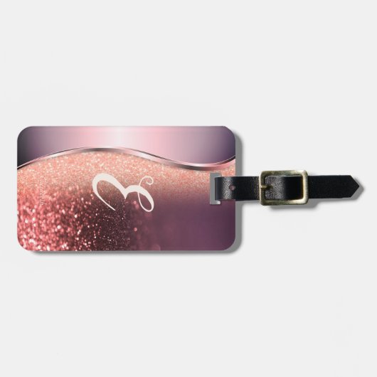 Modern Glitter Bokeh, Monogram Bagagelabel (Voorkant horizontaal)