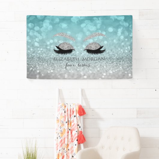 Modern Glitter Bokeh, Silver Glitter Faux Lashes Spandoek (Insitu)