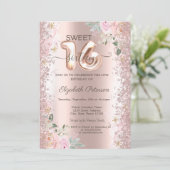 Modern Glitter Confetti Roos Gouden Rozen Sweet 16 Kaart (Staand voorkant)