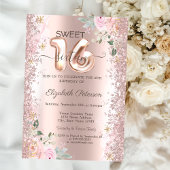 Modern Glitter Confetti Roos Gouden Rozen Sweet 16 Kaart