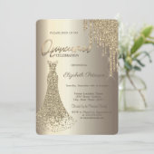 Modern Glitter Drift Champagne Dress Quinceañera Kaart (Staand voorkant)