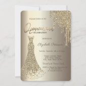 Modern Glitter Drift Champagne Dress Quinceañera Kaart (Voorkant)