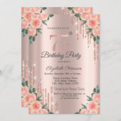 Modern Glitter Drips Floral Roos Gold 75th Kaart (Voorkant / Achterkant)