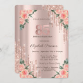 Modern Glitter Drips Floral Roos Gold 85th Kaart (Voorkant / Achterkant)