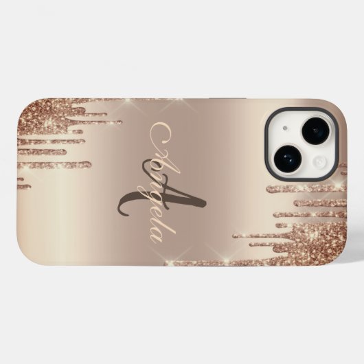 Modern Glitter Drips, Monogram Cooper Case-Mate iPhone Case (Achterkant (horizontaal))