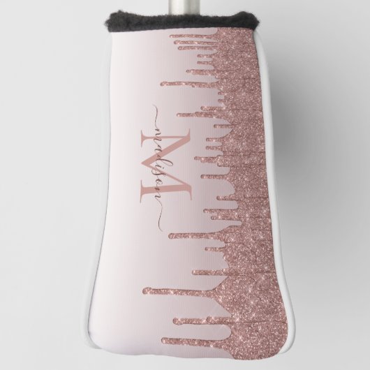 Modern Glitter Drips Roos Gold Monogram Script Golfheadcover (Draai 90)