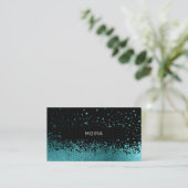 Modern Glitter Drop Aqua-Blau Schwarz Visitekaartje (Staand voorkant)