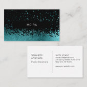 Modern Glitter Drop Aqua-Blau Schwarz Visitekaartje (Voorkant / Achterkant)