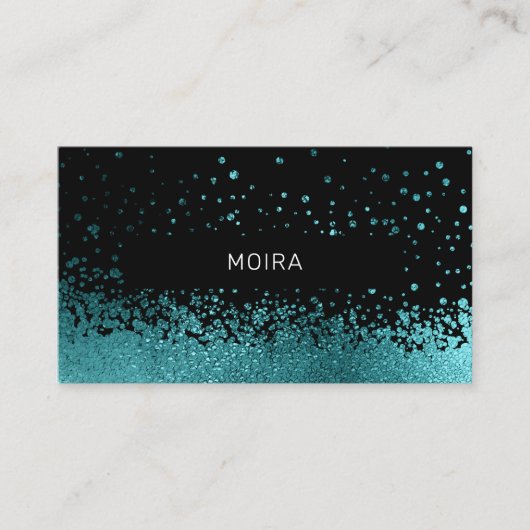 Modern Glitter Drop Aqua-Blau Schwarz Visitekaartje (Voorkant)