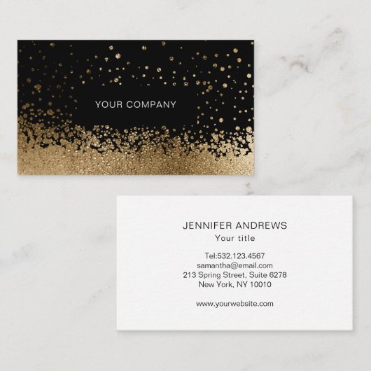 Modern Glitter Drop Gold Schwarz Visitenkarte Visitekaartje (Voorkant / Achterkant)