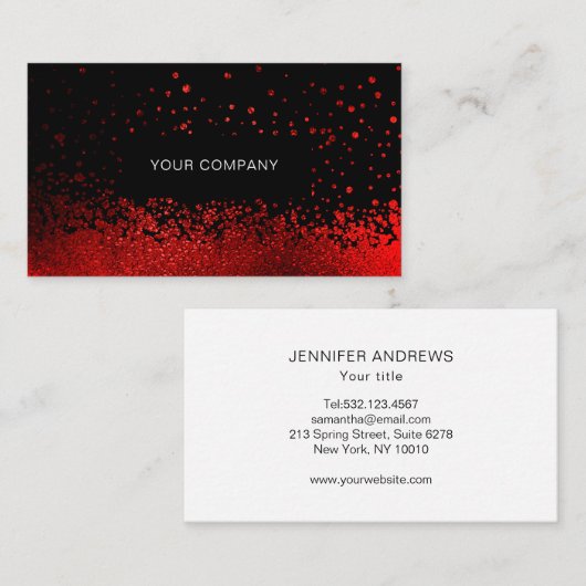 Modern Glitter Drop Rot Schwarz Visitenkarte Visitekaartje (Voorkant / Achterkant)