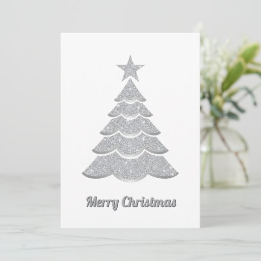 Modern Glitter Elegant Snow Christmas Pine Tree Feestdagenkaart (Staand voorkant)