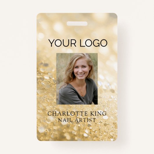 Modern Glitter Employee Photo ID Badge (Voorkant)