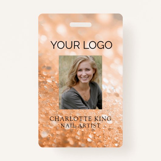 Modern Glitter Employee Photo ID Badge (Voorkant)