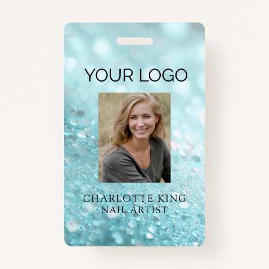 Modern Glitter Employee Photo ID Badge (Voorkant)