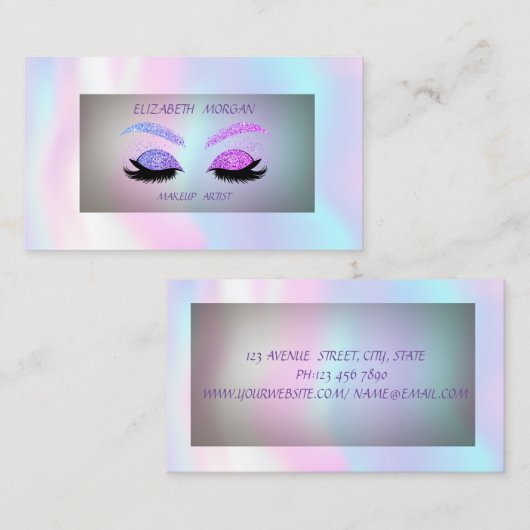 Modern Glitter Faux Lashes, Holografisch Visitekaartje (Voorkant / Achterkant)
