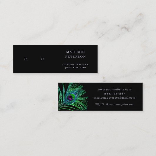 Modern Glitter Feather Jewelry Earring Display Mini Visitekaartje (Voorkant / Achterkant)